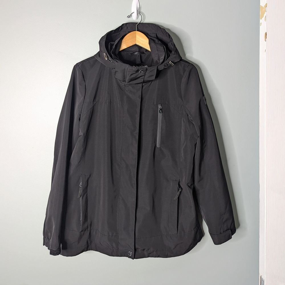 Calvin Klein Men's Black Hooded Shell Zip And Snap Lined Jacket Size M